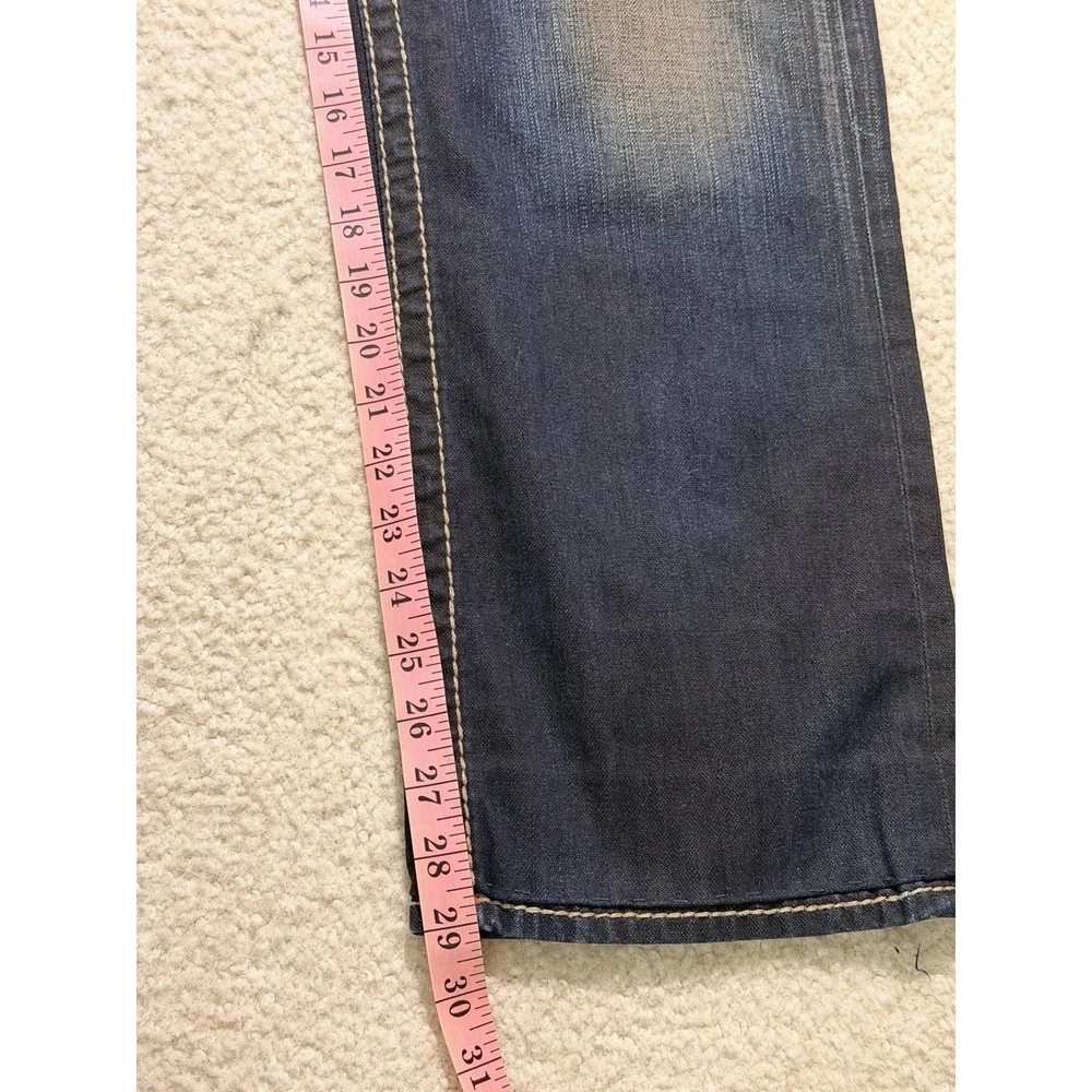 True Religion Straight Jeans Men's 34 Dark Wash Red Stitch Flap Pocket Y2K Denim